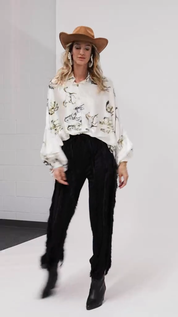 Horse Printed Satin Oversized Blouse by Beulah