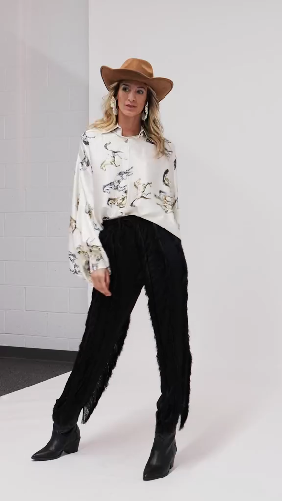 Horse Printed Satin Oversized Blouse by Beulah