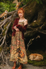 Woodland Wisdom Bohéme Maxi Slip Dress w/ Florals, Fox & Owl