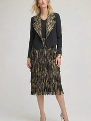 Pleated Metallic Fringe Dress by EllyNDale
