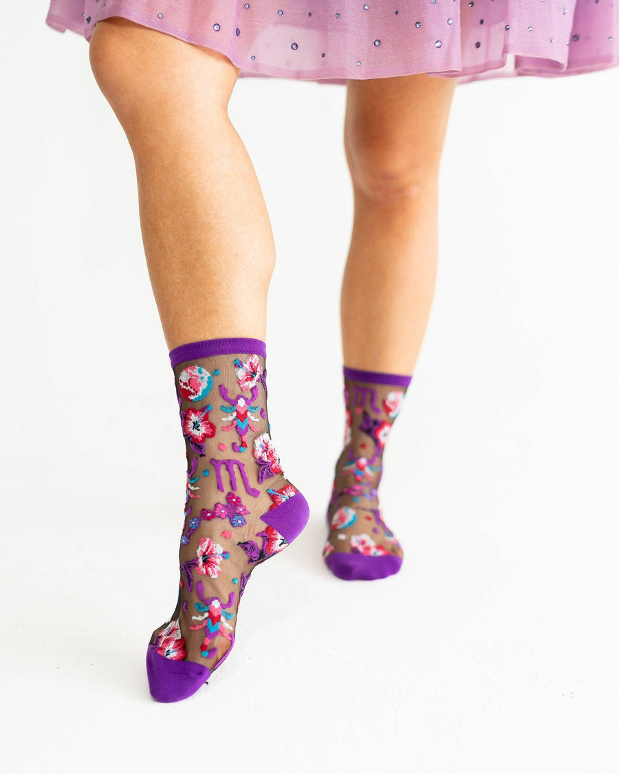 Scorpio Zodiac Black Sheer Crew Sock