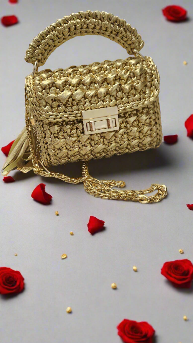 CHQEL Gold Metal Clutch Bag Women Handmade Crochet Purse Robin Boutique