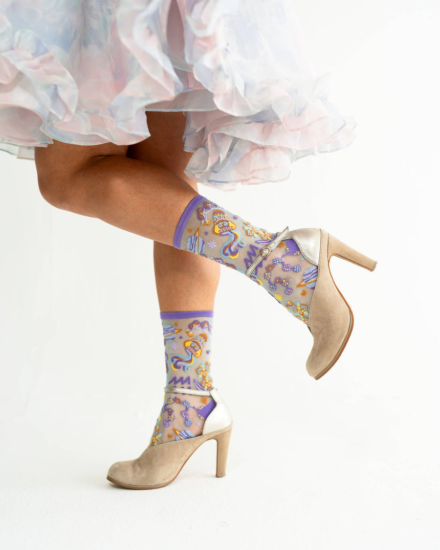 Aquarius Zodiac Shimmer Sheer Crew Sock