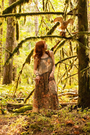 Woodland Wisdom Bohéme Maxi Slip Dress w/ Florals, Fox & Owl