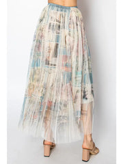 Patch Floral Mesh Tulle Maxi Skirt by Origami