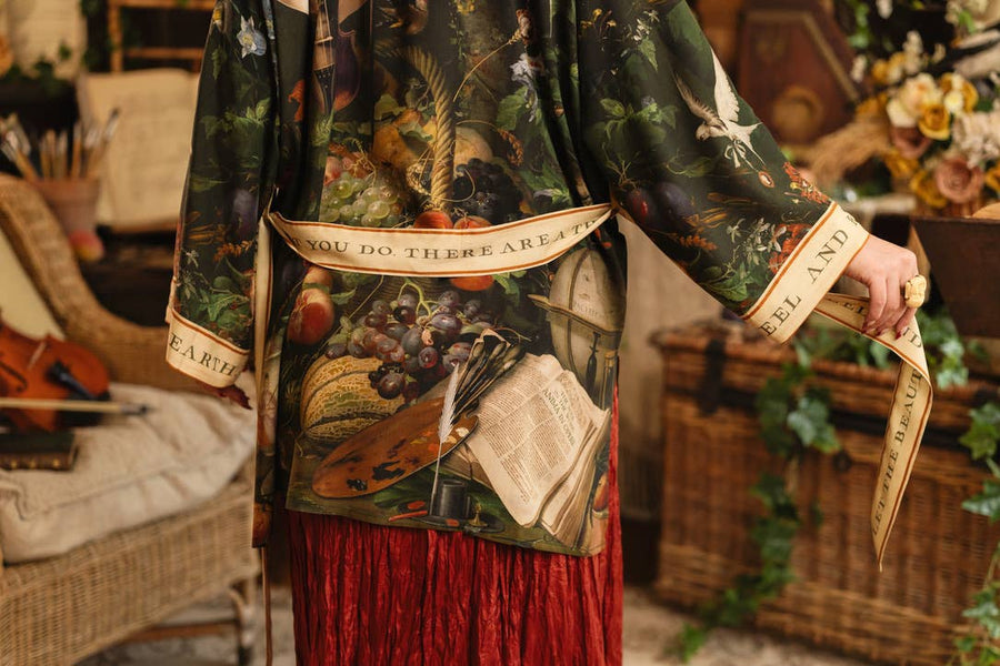 Additional view of Labour of Love Matineé (mid) Duster with florals & violin from Robin Boutique.