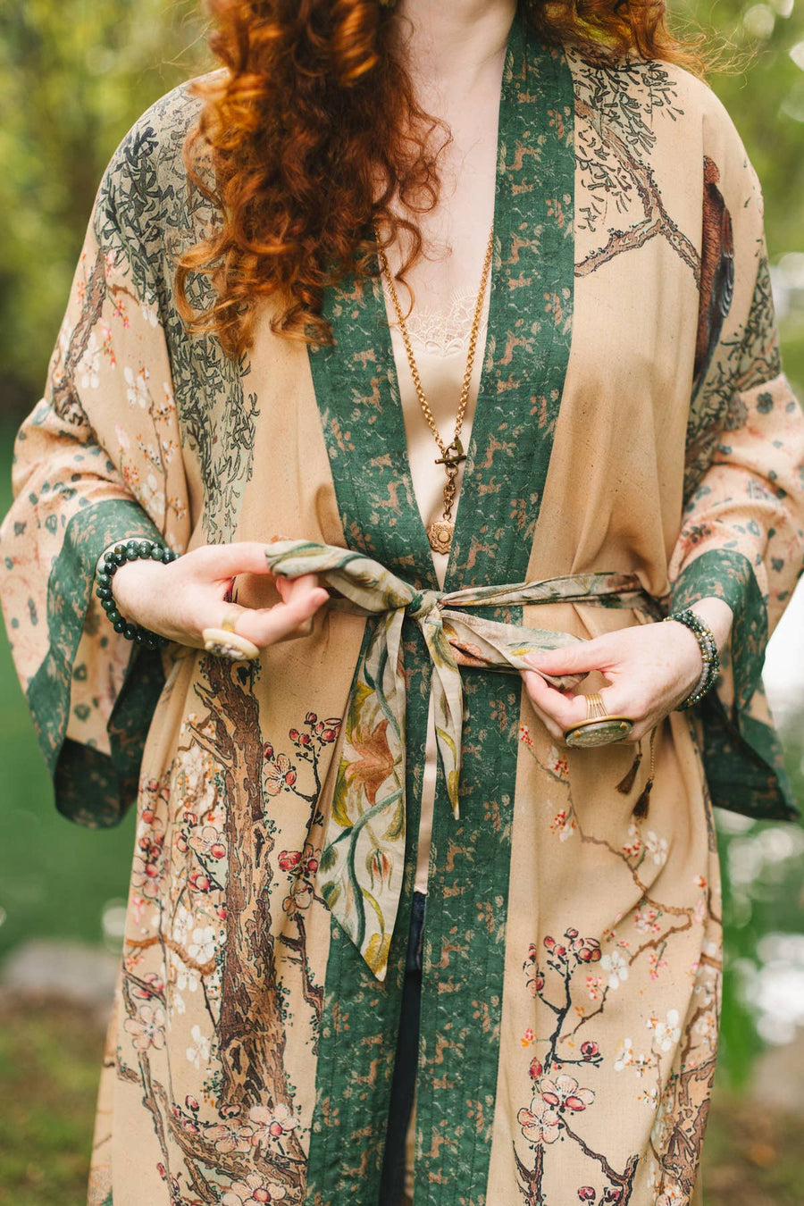 Additional view of Fable Opera Duster Kimono Robe with Deer Moon & Blossom from Robin Boutique.
