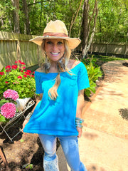 Electric Blue Rip Tattered Shirt by A Rare Bird Robin Boutique