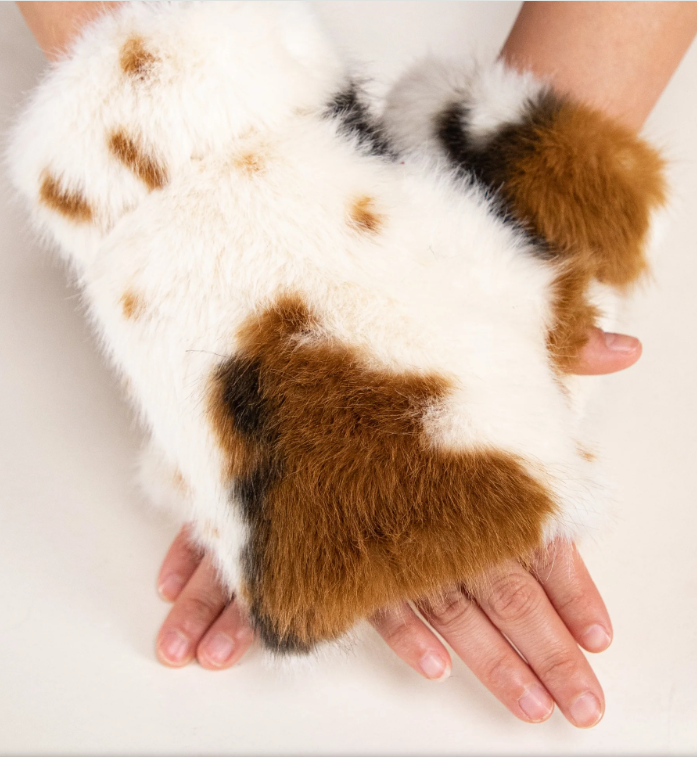 Cowhide Pattern Faux Fur Fingerless Gloves
