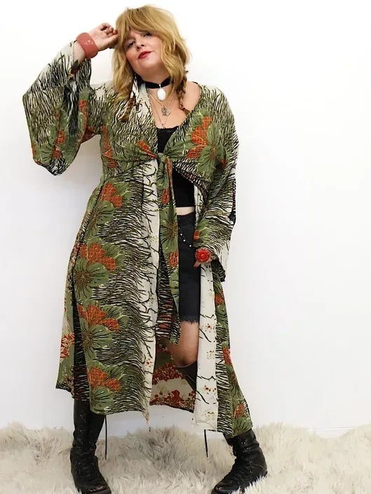 Crepe Sari Spellbound Kimono #071 by Kantha Bae