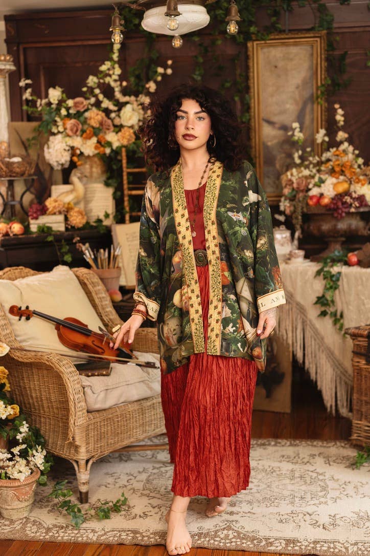 Additional view of Labour of Love Matineé (mid) Duster with florals & violin from Robin Boutique.