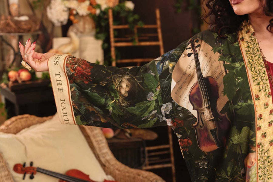 Additional view of Labour of Love Matineé (mid) Duster with florals & violin from Robin Boutique.