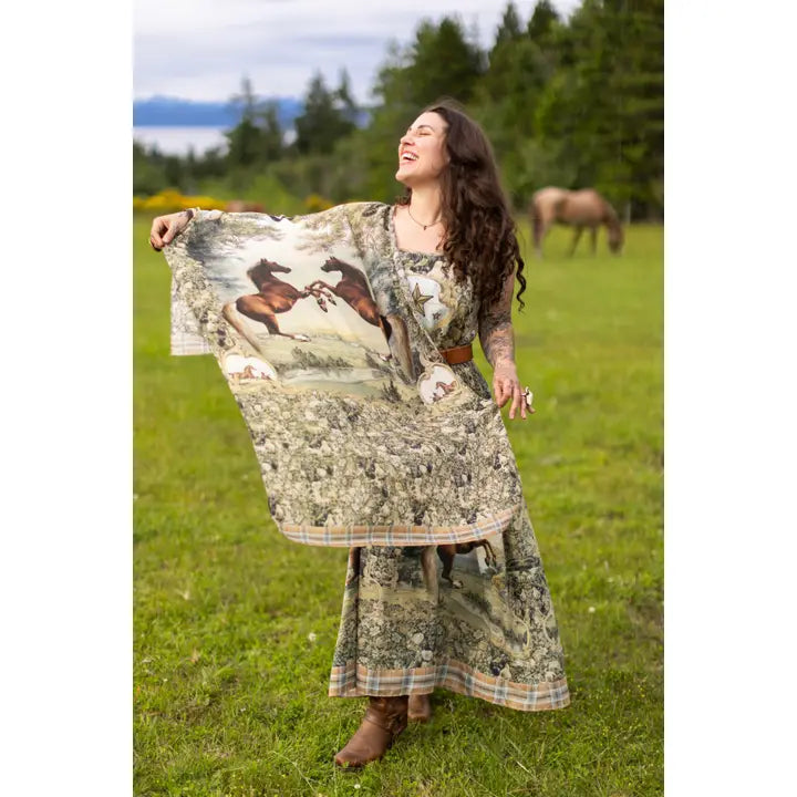 Born To Run Scarf with Wild Horse & Floral Print by Market of Stars Robin Boutique