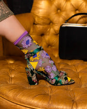 Mixed Sunflowers Black Sheer Crew Sock Robin Boutique