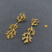 Inlaid Pearl Coral 18K Gold Plated Post Earrings