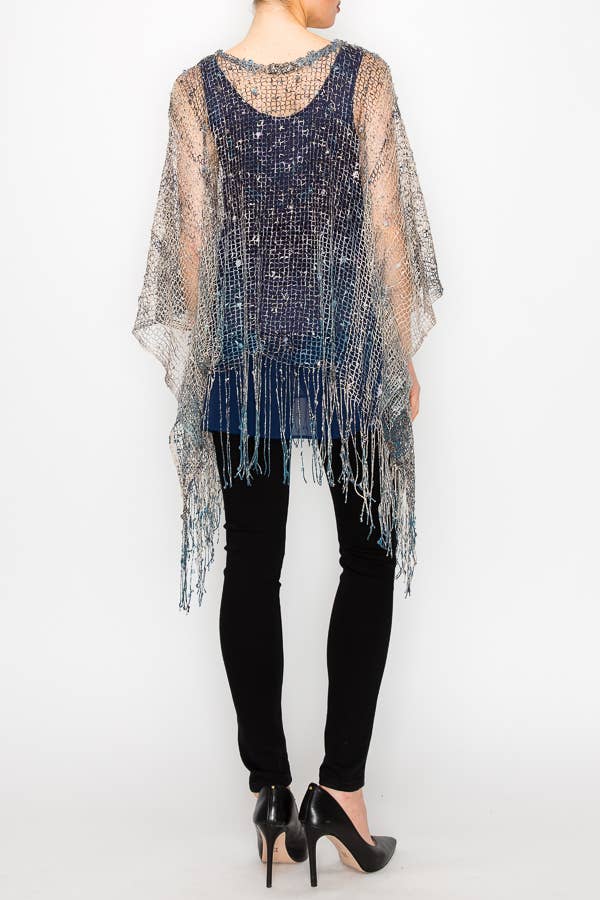 Navy Sequin Mesh Layering Top with Fringes Robin Boutique