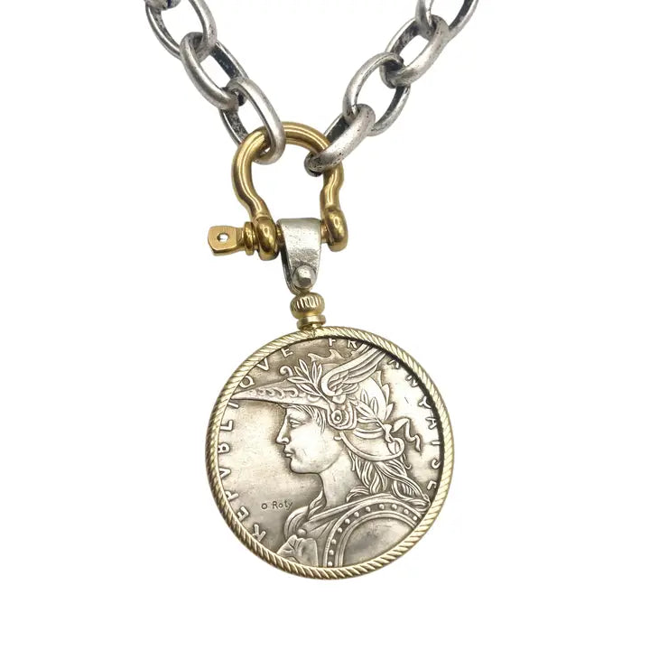 Vintage French Coin Pendant Necklace