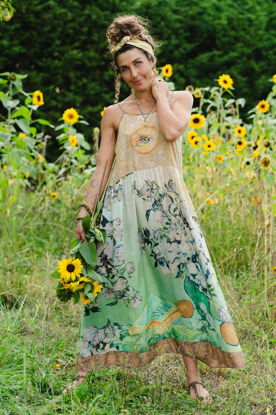 I Paint My Dream Van Gogh Bohéme Long Maxi Slip Dress from Robin Boutique.