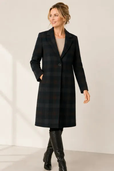 Brushed Plaid Duster Jacket