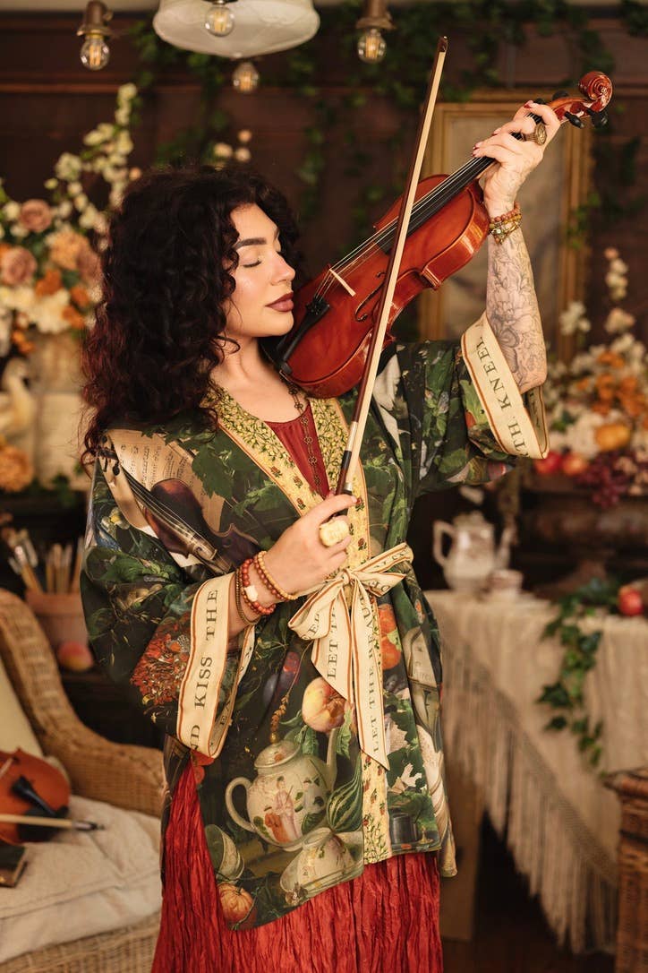 Additional view of Labour of Love Matineé (mid) Duster with florals & violin from Robin Boutique.