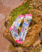JAWS Aquatic Florals Shimmer Sheer Crew Sock