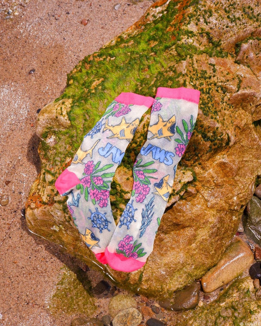 JAWS Aquatic Florals Shimmer Sheer Crew Sock