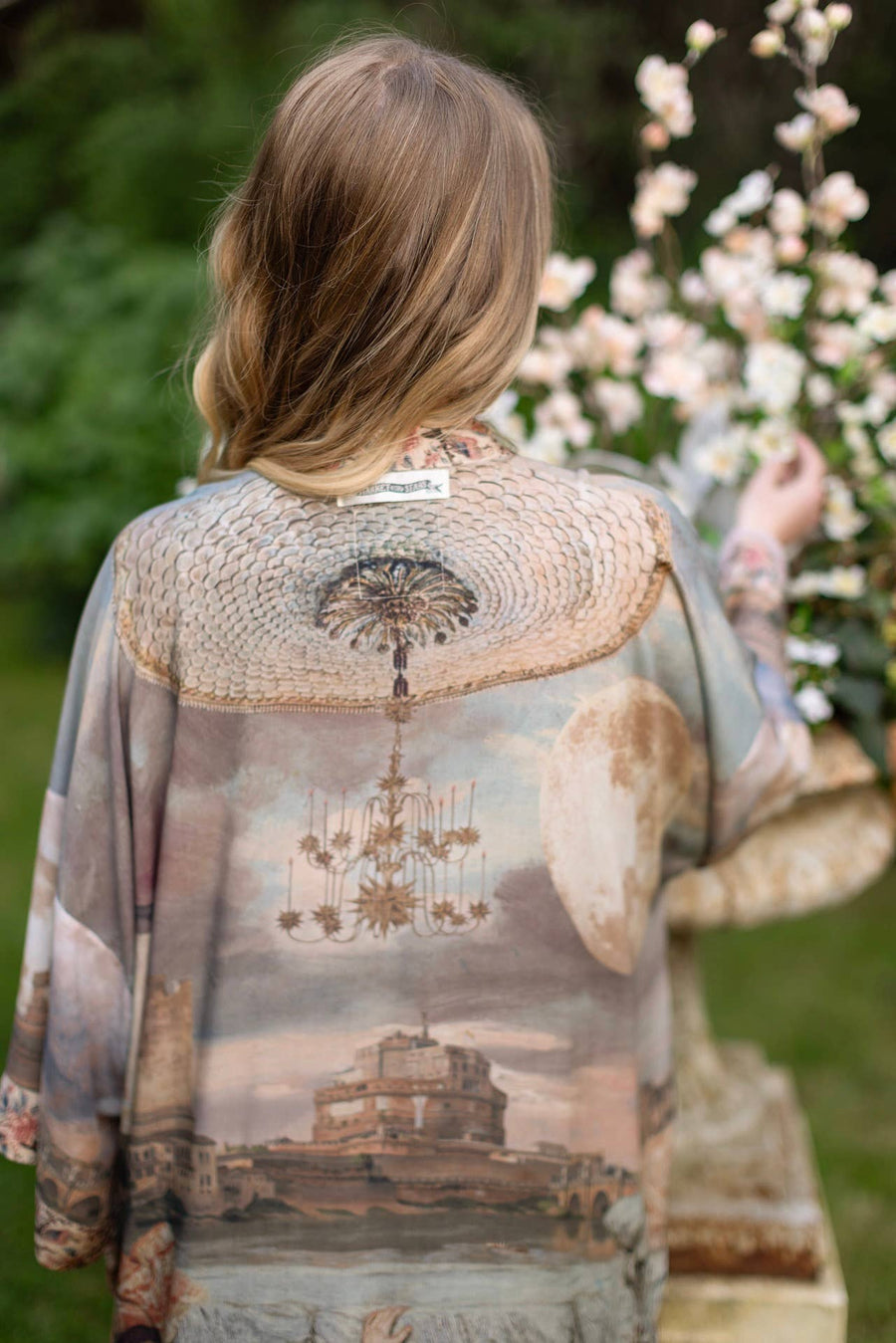 Additional view of Imaginarium Opera Duster Kimono Robe with Moon, long length from Robin Boutique.