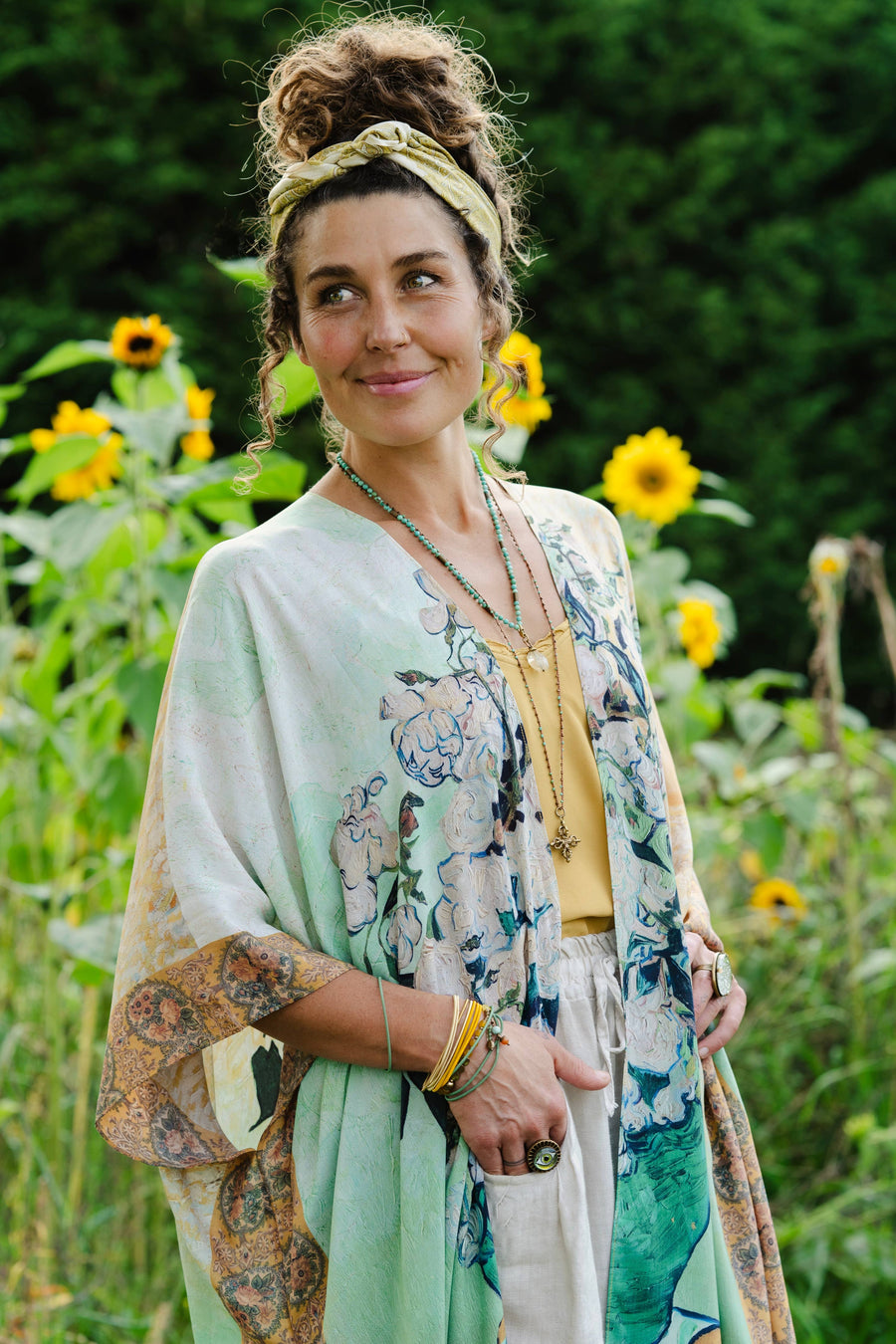Additional view of I Paint My Dream Bohemian Van Gogh Goddess Starduster Kimono from Robin Boutique.