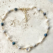 Denim Pearl Short Necklace