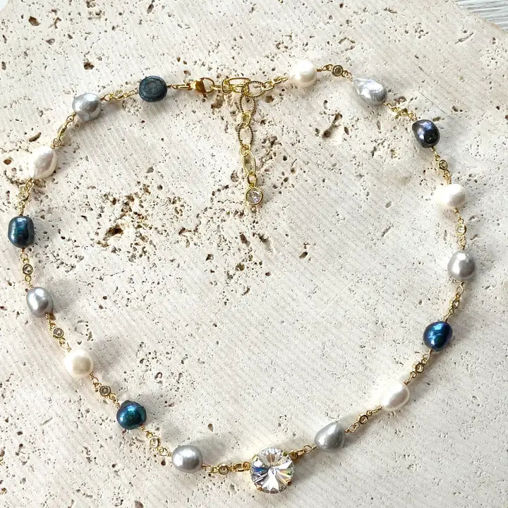Denim Pearl Short Necklace