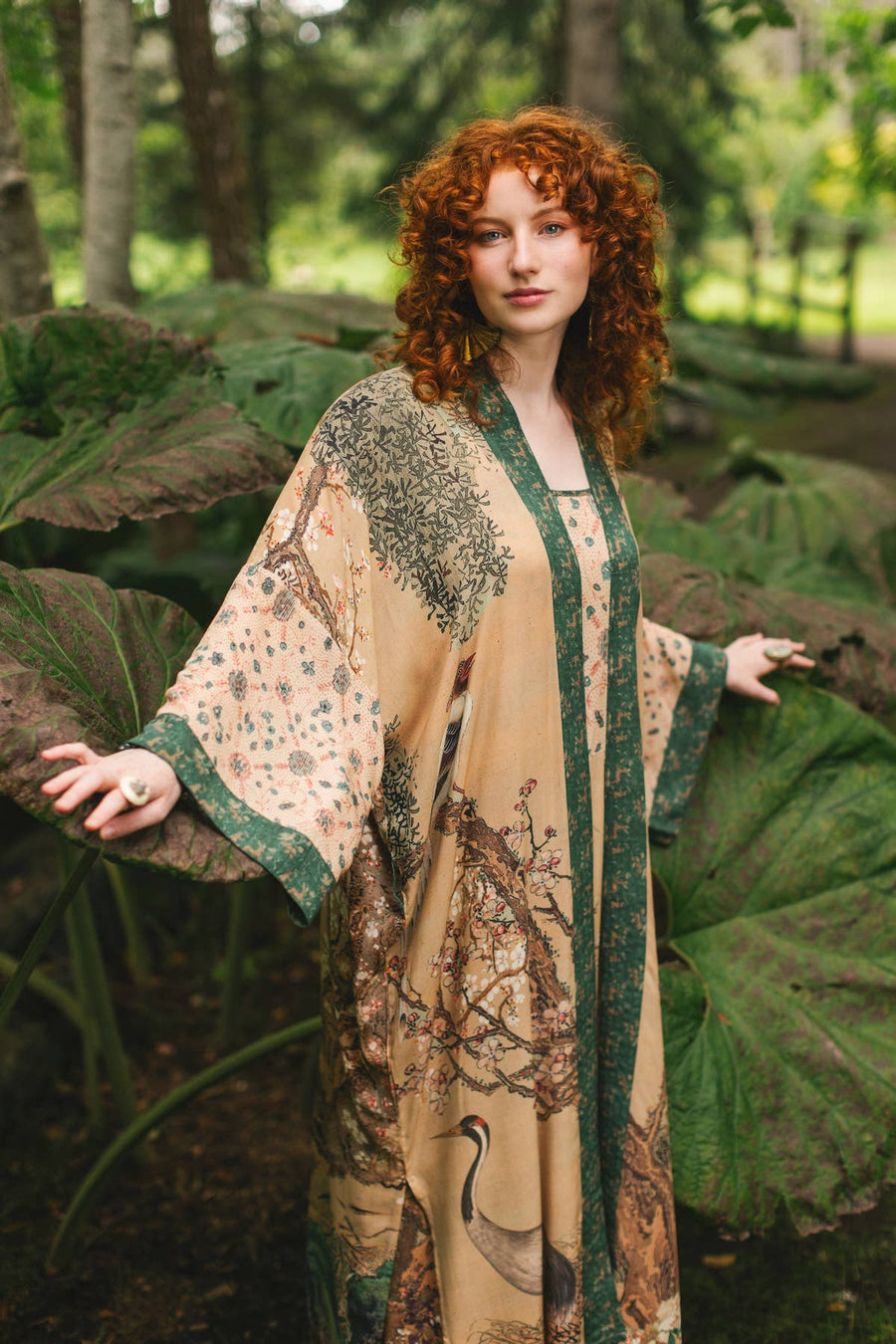 Additional view of Fable Opera Duster Kimono Robe with Deer Moon & Blossom from Robin Boutique.