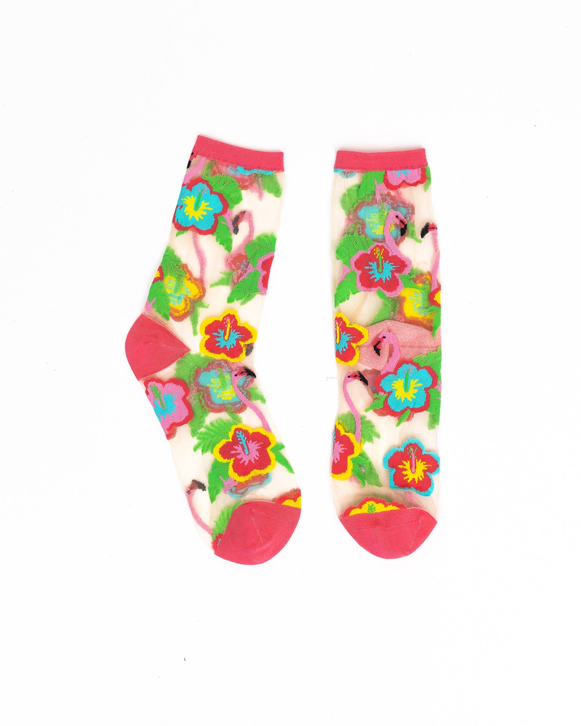 Flamingo Floral Sheer Crew Sock Robin Boutique