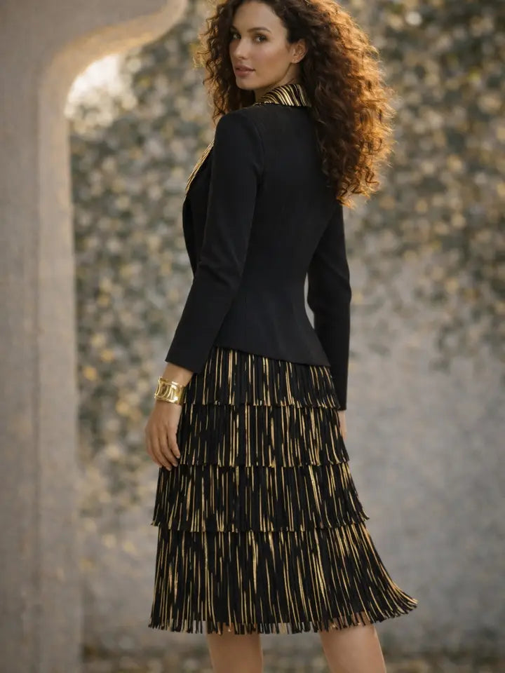 Pleated Metallic Fringe Dress by EllyNDale