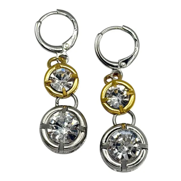 Two Tone Crystal Drop Earrings