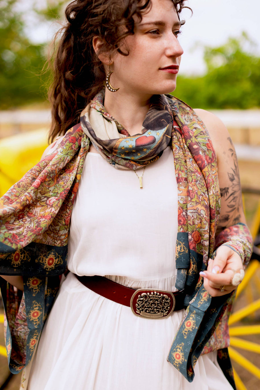 Love Revolution Bohemian Scarf with sun, horse, & florals
