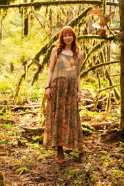 Woodland Wisdom Bohéme Maxi Slip Dress w/ Florals, Fox & Owl