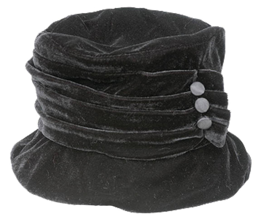Velvet Bucket Hat with Side Buttons in Black - Robin Boutique