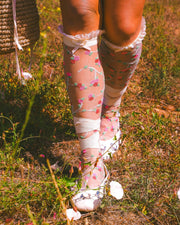 Sheer Rosettes Ruffle Bow Knee High Sock