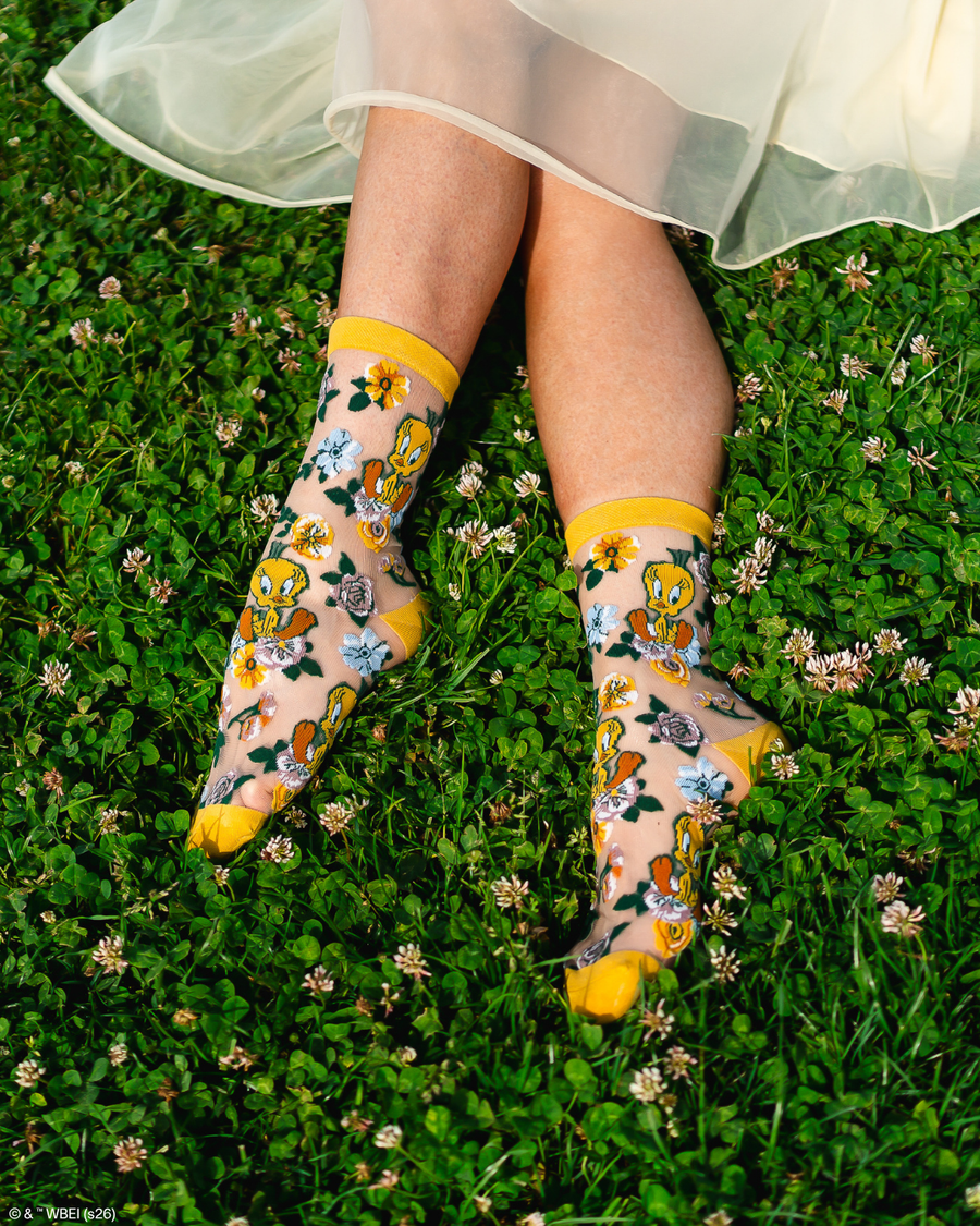 Tweety Floral Sheer Crew Sock