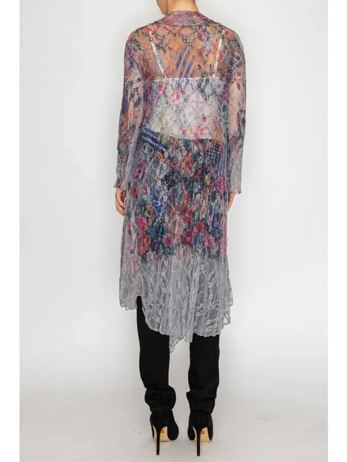 All Lace Long Cardigan in Bold Floral by Origami