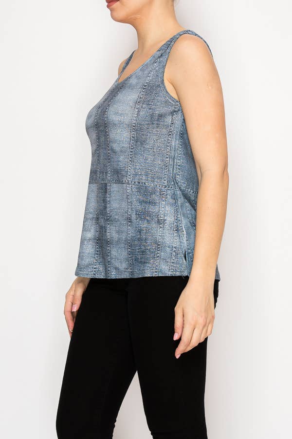 Shimmery Essential Sleeveless Lurex Denim Tank Robin Boutique