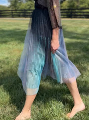 Iridescent Pleated Mesh Skirt by EllyNDale