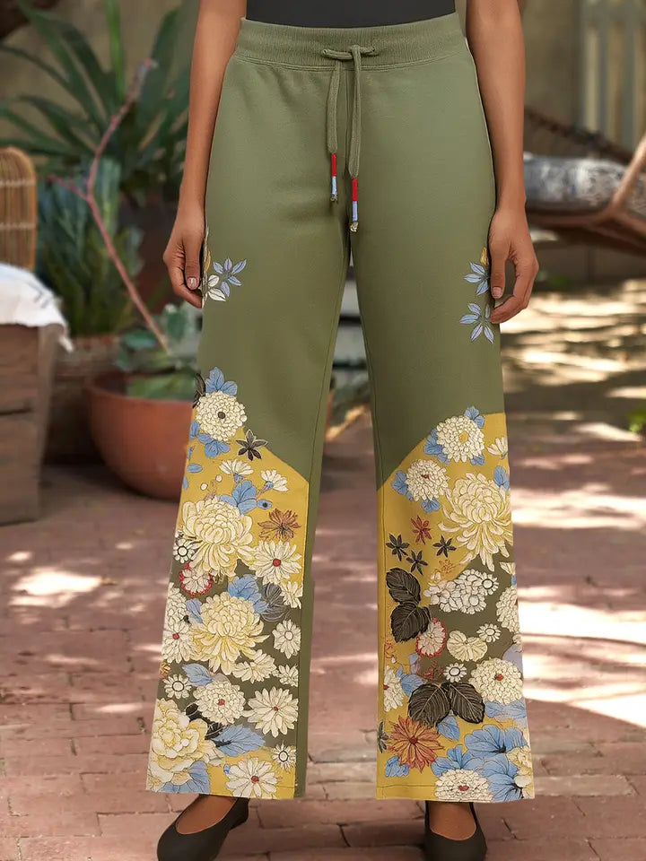 Zen Pant in Chrysanthemum Print by Paparazzi Robin Boutique