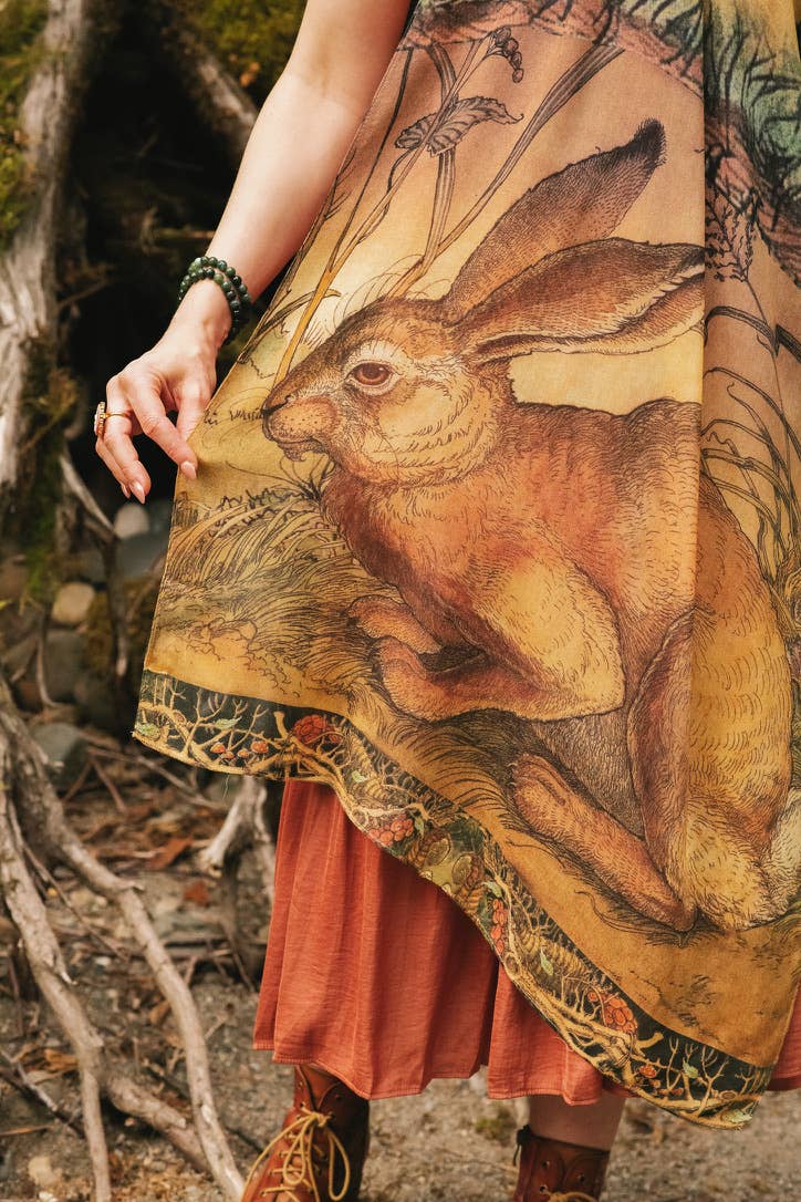 Woodland Wisdom Bohemian Scarf with Florals, Rabbit & Moths Robin Boutique