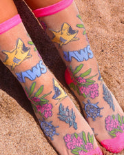 JAWS Aquatic Florals Shimmer Sheer Crew Sock