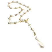 Lux Chunky Knot Link Pearl Drop Necklace