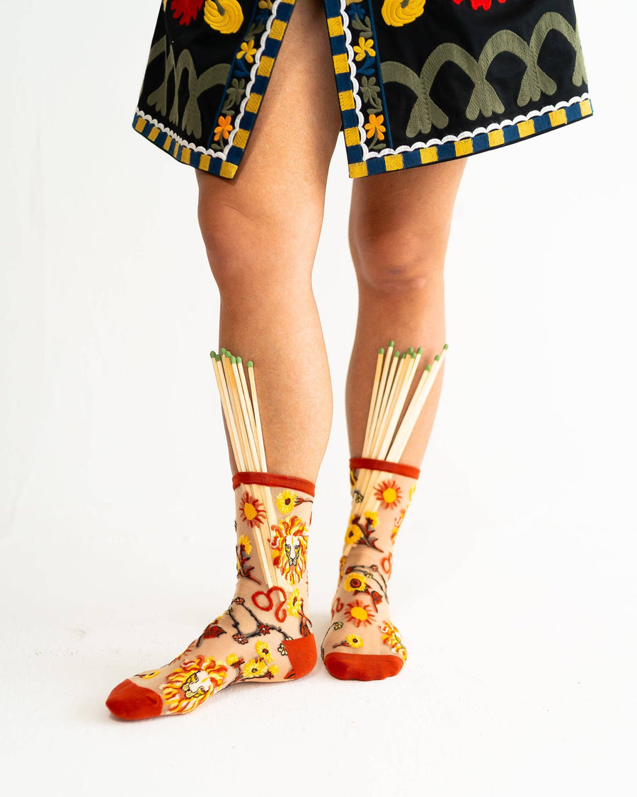 Leo Zodiac Shimmer Sheer Crew Sock