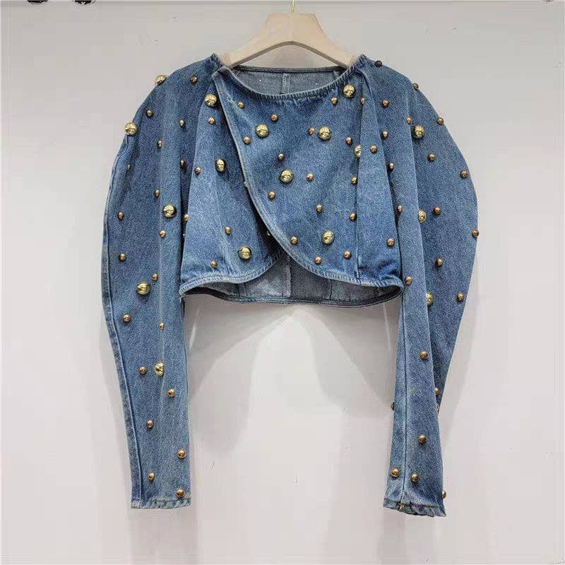 Handmade Rivet Puff Sleeve Short Denim Top or Wrap Robin Boutique