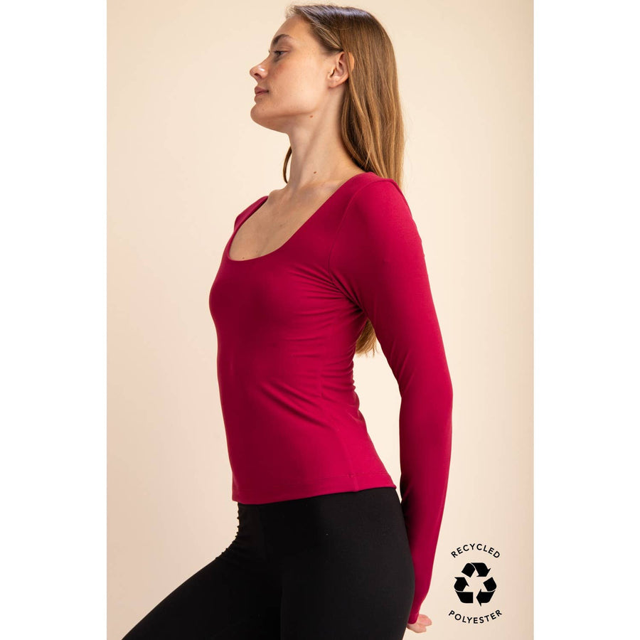 RECYCLED BUTTER SQUARE NECK LONG SLEEVE TOP T9953-C