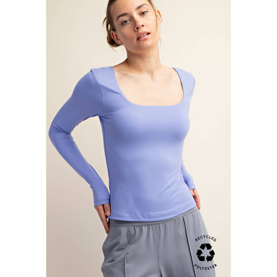 RECYCLED BUTTER SQUARE NECK LONG SLEEVE TOP T9953-C Robin Boutique